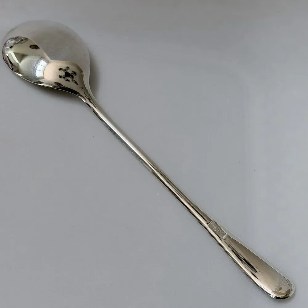 Italy Silverplate Flatware 2pc Solid Salad Set 9” Glossy Plain Round End Down